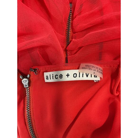Alice + Olivia 'Cruz' Red Tulle Ruched Strap Mini Dress Size 8 - Picture 4 of 5